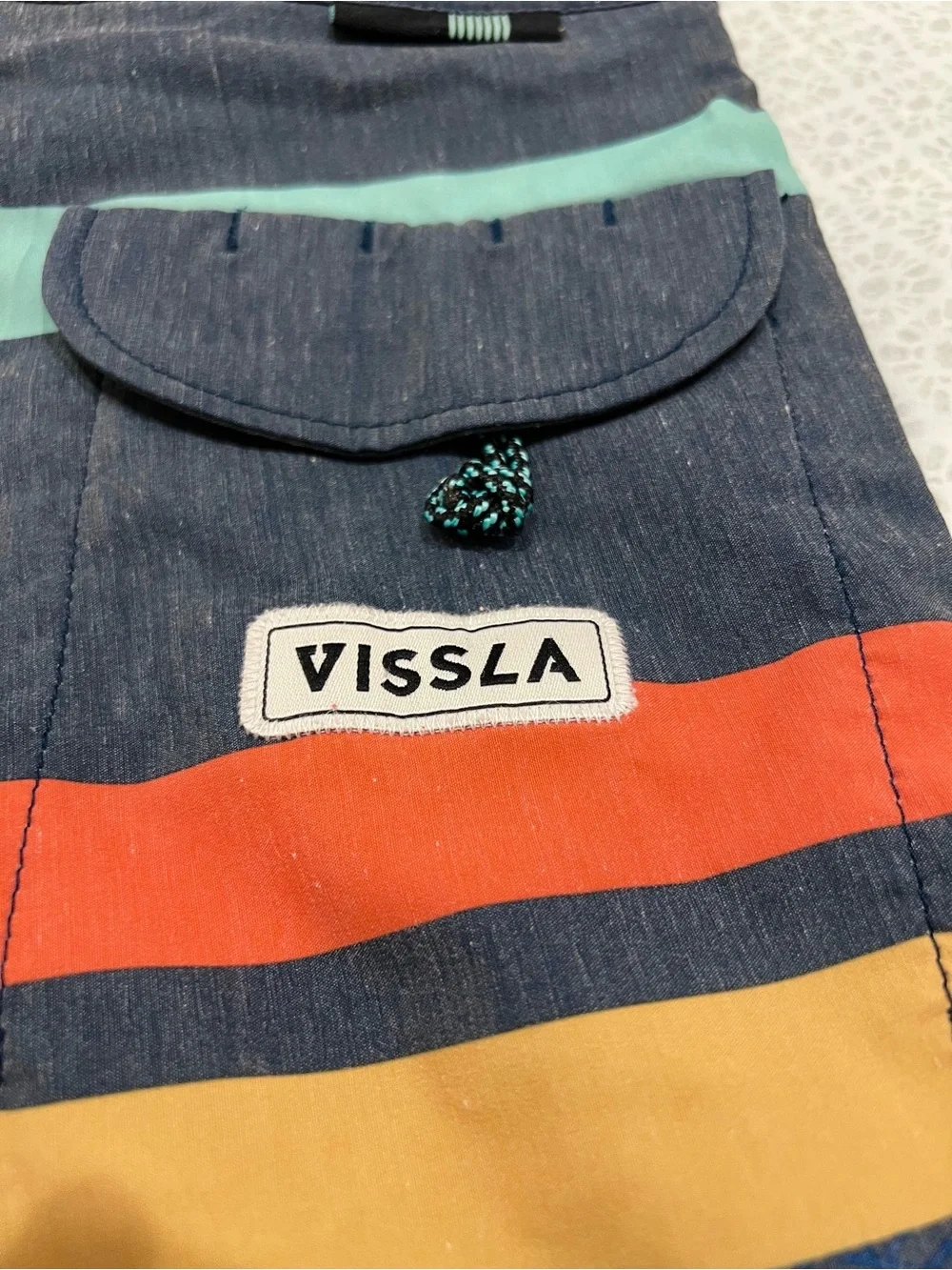 Vissla Boardshorts Men’s Size 27 Striped Upcycled Coconut Poly Swim Trunks